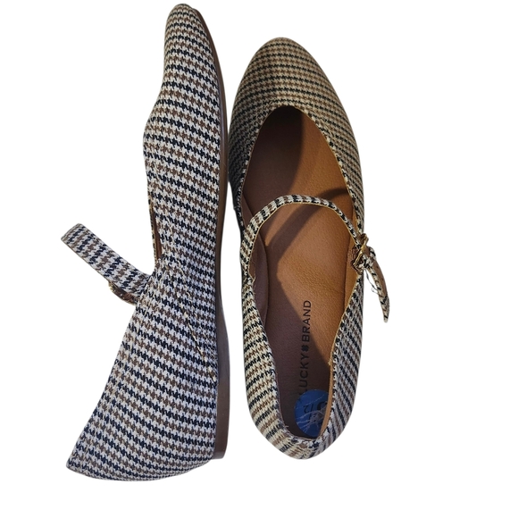Lucky Brand Sz 6.5 Mary Jane Flats Houndstooth Office Siren Preppy Retro Boho - Picture 7 of 10
